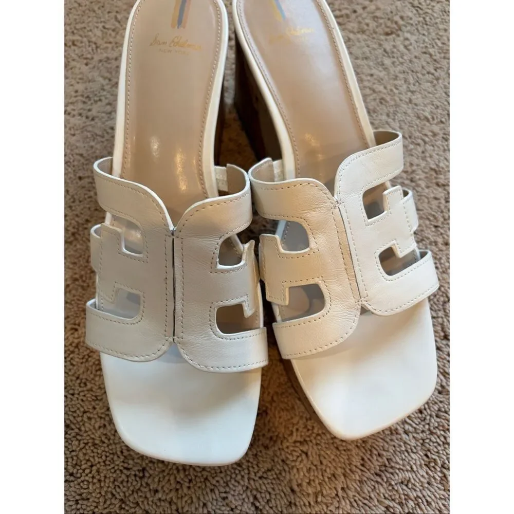 Sam Edelman Dev Platform Thick Heel Sandal Slip On Cork Sole Size 11 White